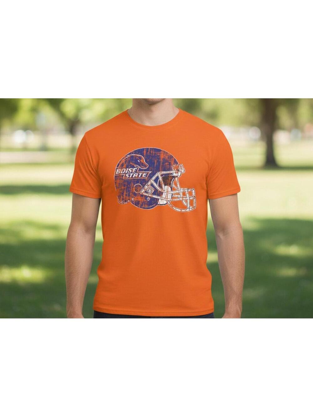TOP Boise State Broncos Orange T-Shirt with Helmet Graphic SIZE M